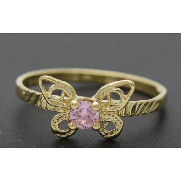 Real 10k Yellow Solid Gold Shiny Kids CZ Butterfly Charm Ring Size 3.5 - Picture 1 of 5